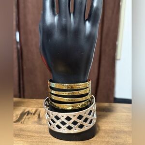 Brand Rustic cuff  set of 2 Gold and Silver Cuff Bracelet Set